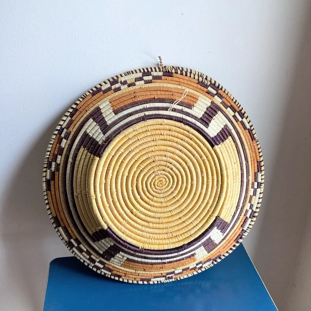 Vintage Large 18” African Handwoven Basket Wall Hanging Decor Geometric Design
